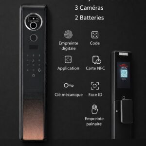 Poignée de Porte Intelligente Premium – Reconnaissance Faciale 3D, Empreinte Palmaire & 7 Moyens d'Ouverture